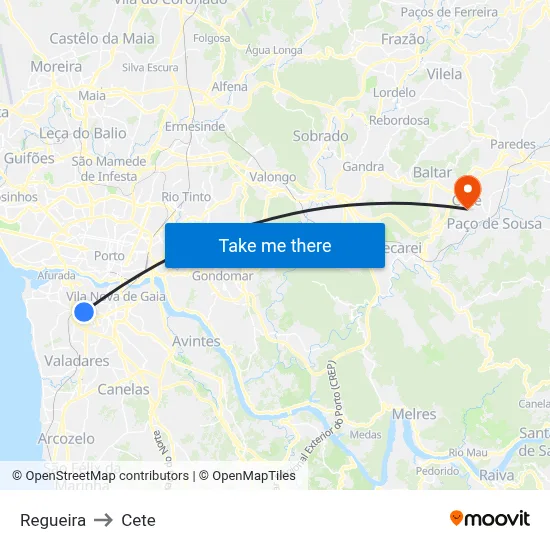 Regueira to Cete map
