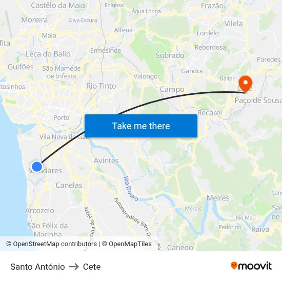 Santo António to Cete map