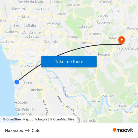 Nazarães to Cete map