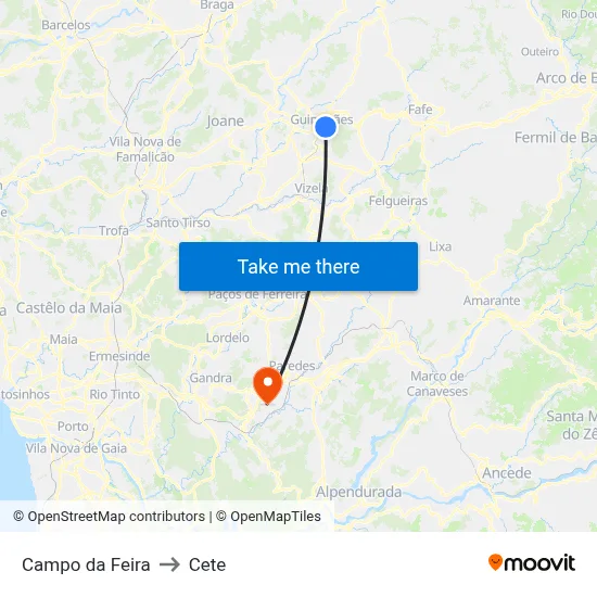 Campo da Feira to Cete map