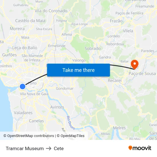Tramcar Museum to Cete map