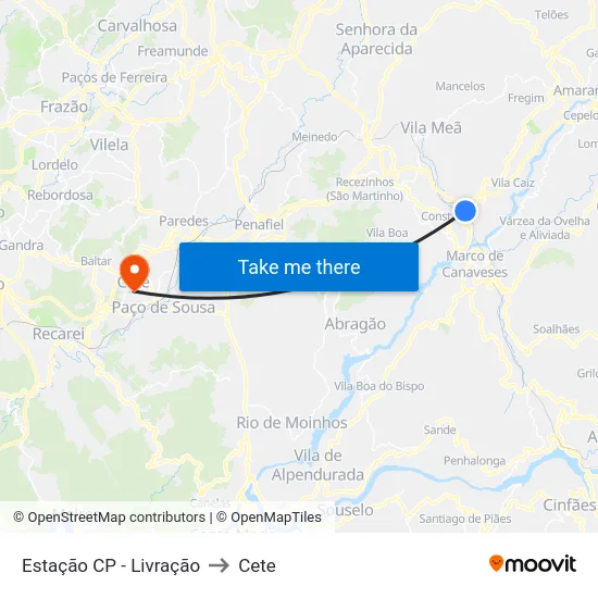 Estação CP - Livração to Cete map