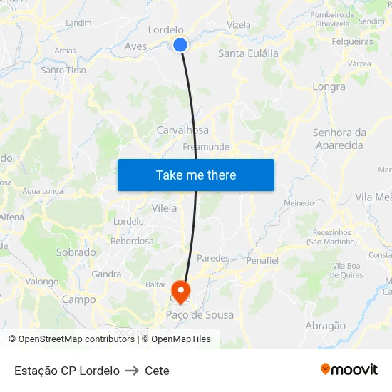 Estação CP Lordelo to Cete map