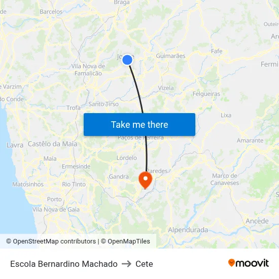 Escola Bernardino Machado to Cete map