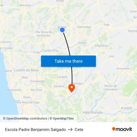 Escola Padre Benjamim Salgado to Cete map