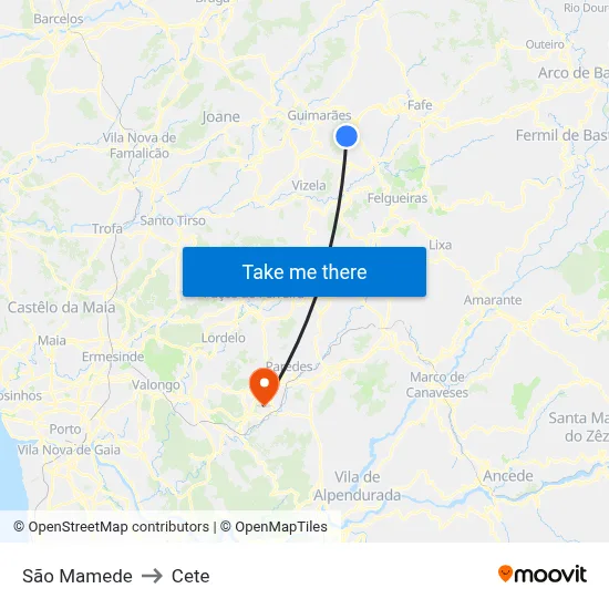 São Mamede to Cete map