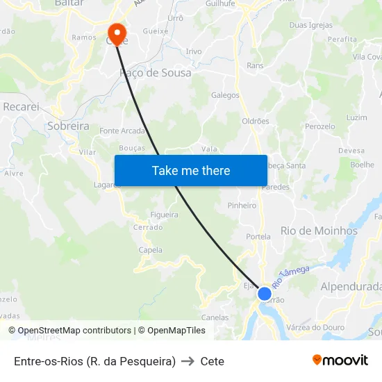 Entre-os-Rios (R. da Pesqueira) to Cete map