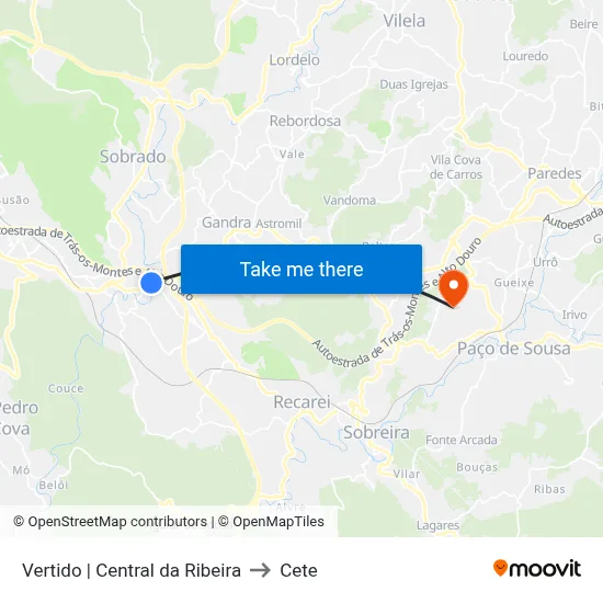 Vertido | Central da Ribeira to Cete map