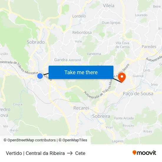 Vertido | Central da Ribeira to Cete map