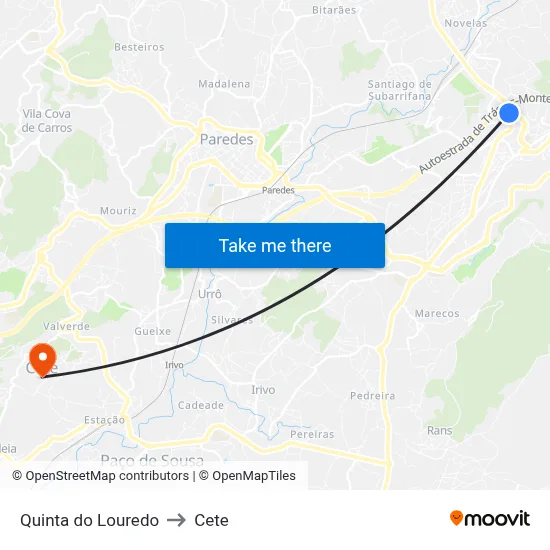 Quinta do Louredo to Cete map