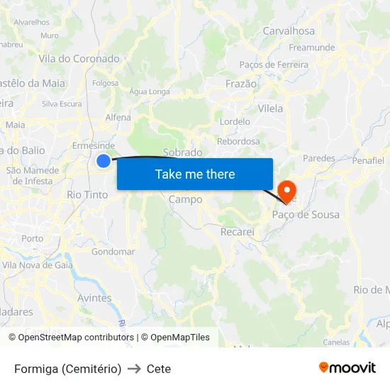 Formiga (Cemitério) to Cete map