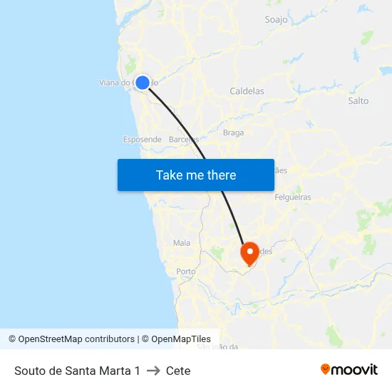 Souto de Santa Marta 1 to Cete map