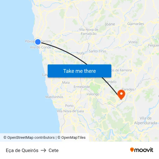 Eça de Queirós to Cete map