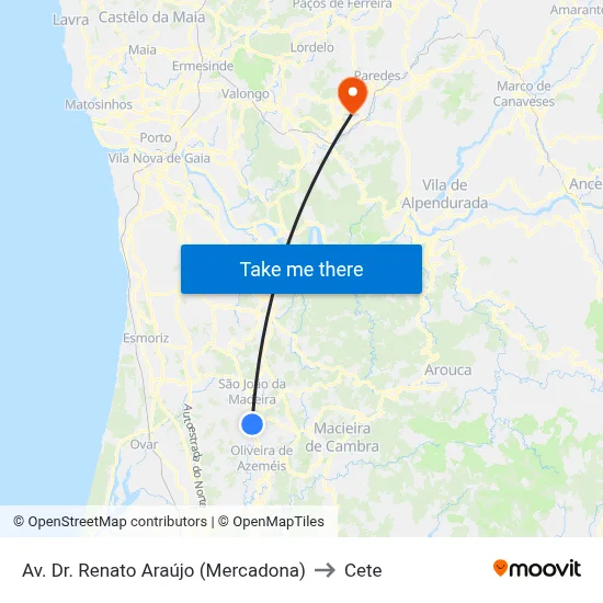 Av. Dr. Renato Araújo (Mercadona) to Cete map