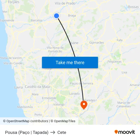 Pousa (Paço | Tapada) to Cete map