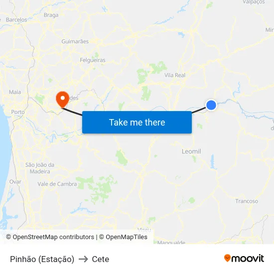 Pinhão (Estação) to Cete map