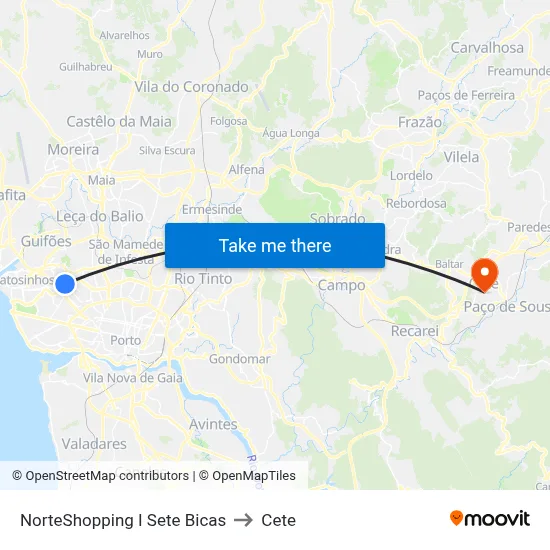 NorteShopping I Sete Bicas to Cete map