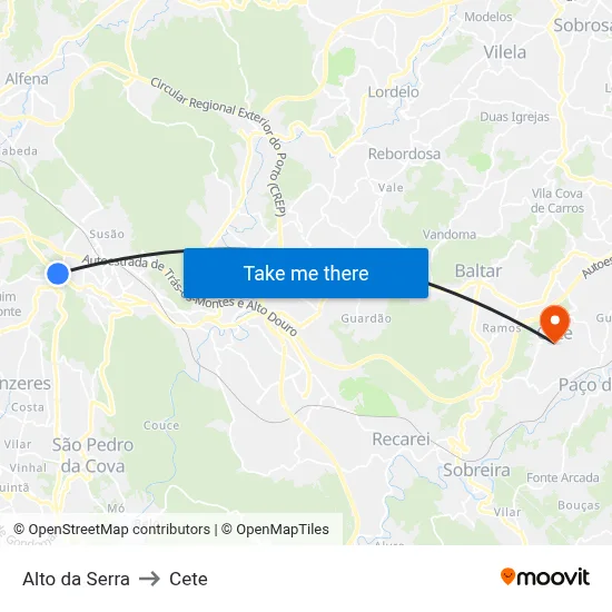 Alto da Serra to Cete map