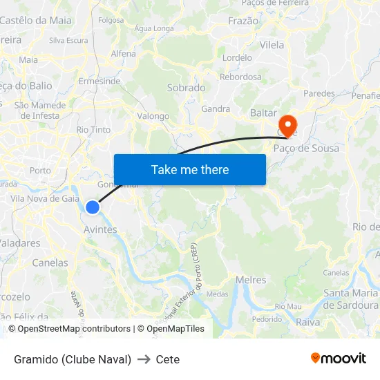 Gramido (Clube Naval) to Cete map