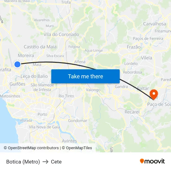 Botica (Metro) to Cete map