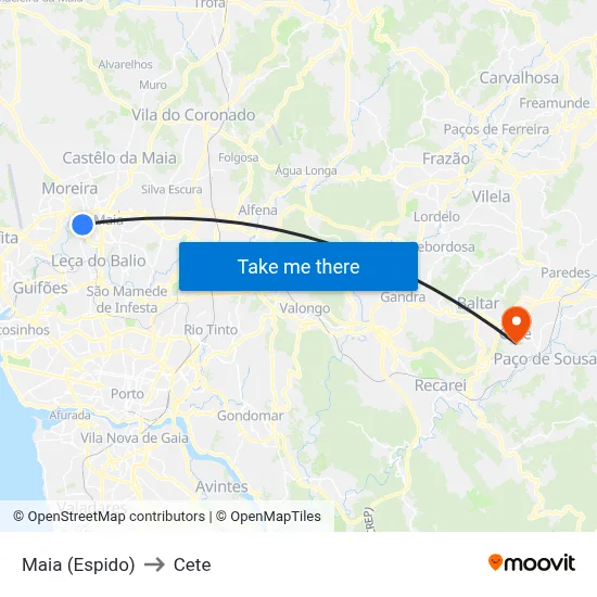 Maia (Espido) to Cete map