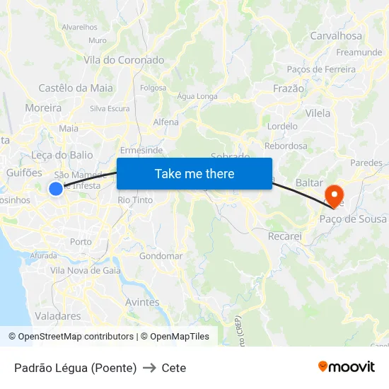 Padrão Légua (Poente) to Cete map