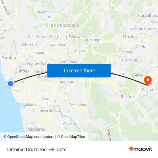 Terminal Cruzeiros to Cete map