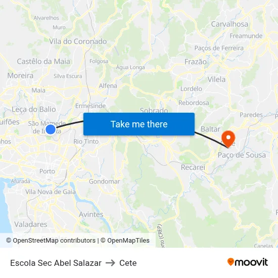 Escola Sec Abel Salazar to Cete map