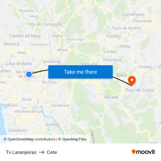 Tv Laranjeiras to Cete map