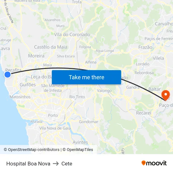 Hospital Boa Nova to Cete map