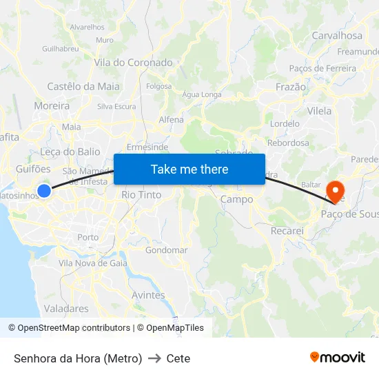 Senhora da Hora (Metro) to Cete map