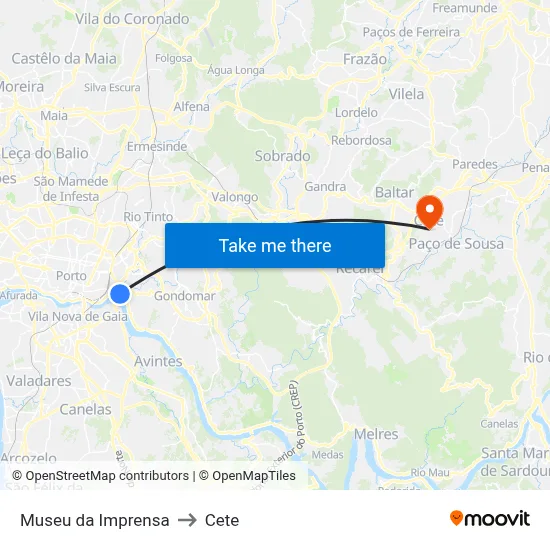Museu da Imprensa to Cete map