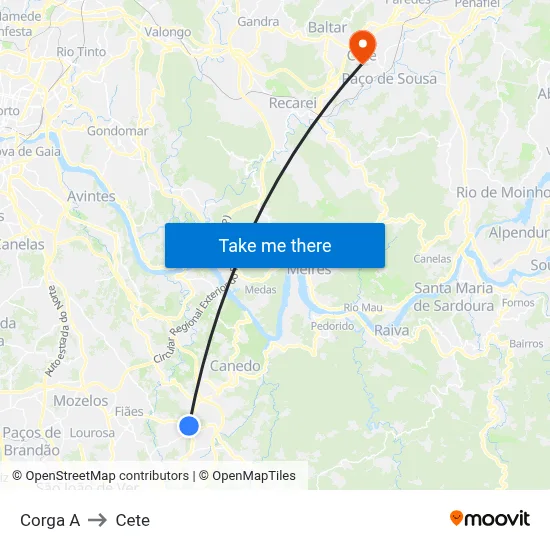 Corga A to Cete map