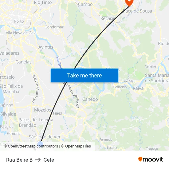 Rua Beire B to Cete map