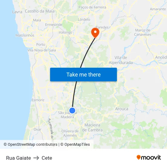 Rua Gaiate to Cete map