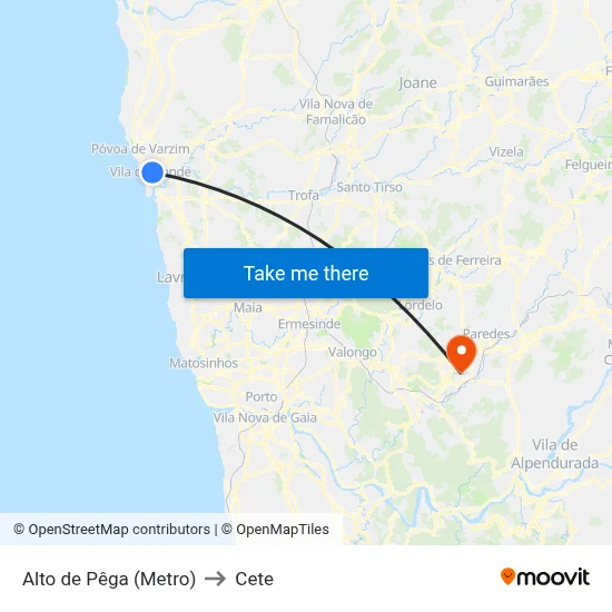 Alto de Pêga (Metro) to Cete map