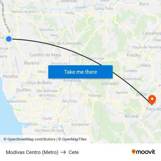 Modivas Centro (Metro) to Cete map