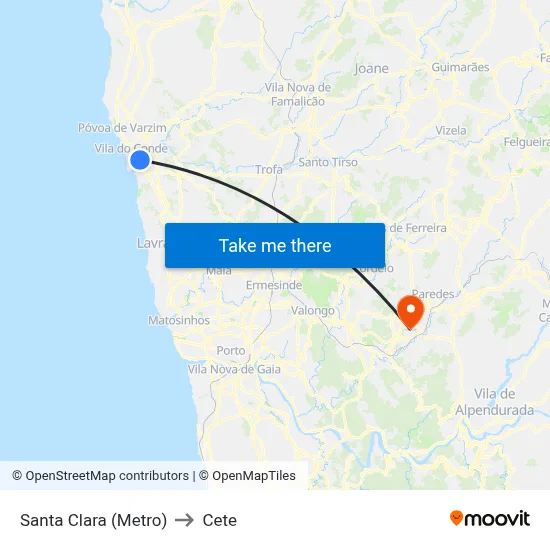 Santa Clara (Metro) to Cete map