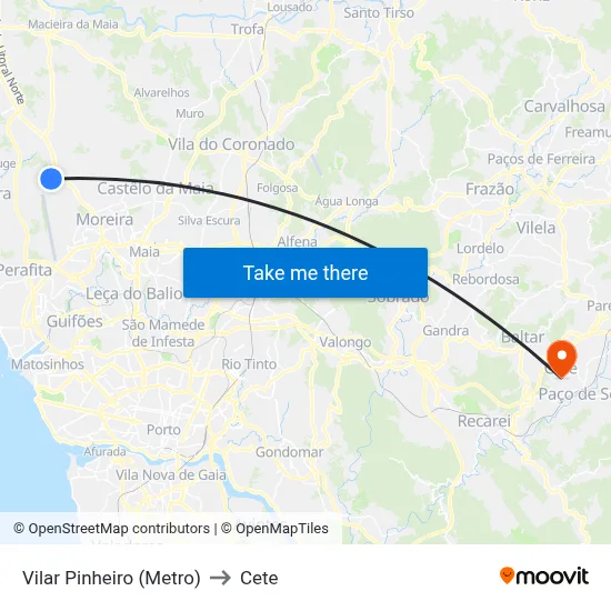 Vilar Pinheiro (Metro) to Cete map