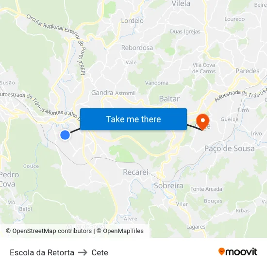 Escola da Retorta to Cete map
