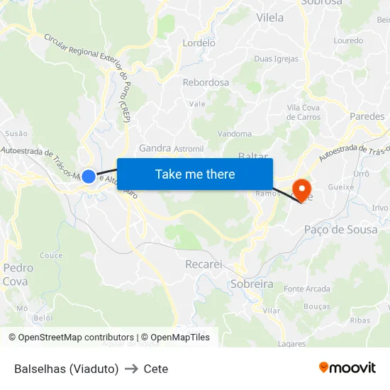 Balselhas (Viaduto) to Cete map