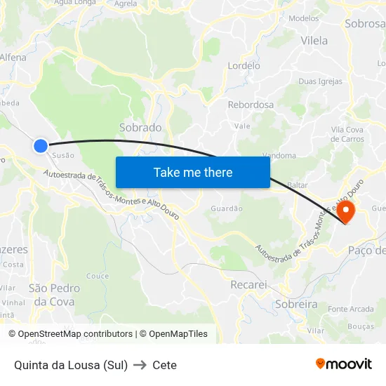Quinta da Lousa (Sul) to Cete map