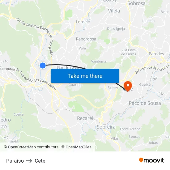 Paraiso to Cete map