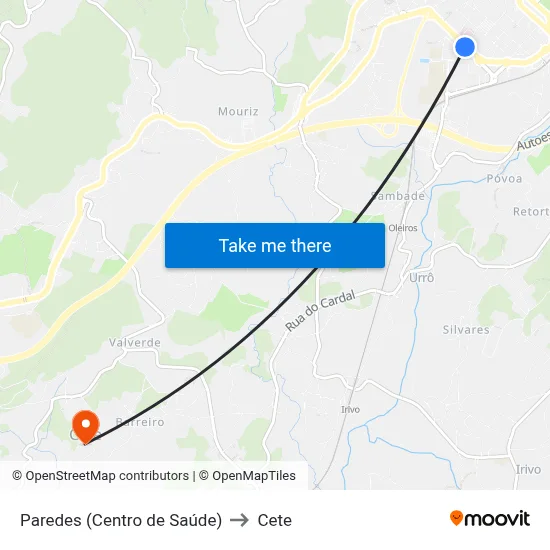 Paredes (Centro de Saúde) to Cete map