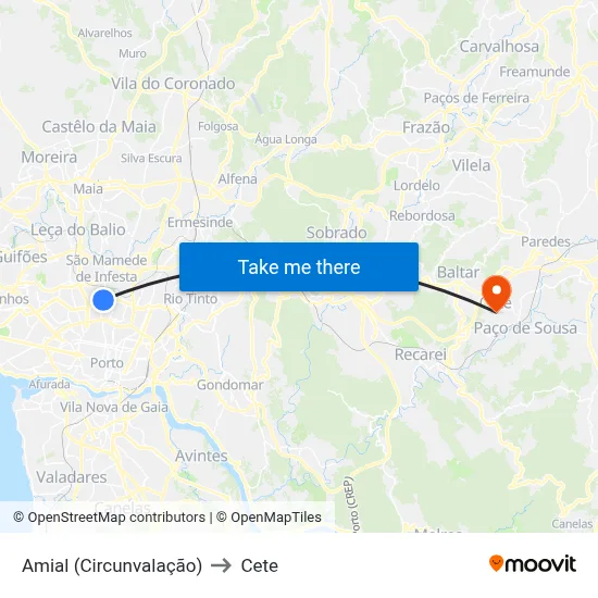 Amial (Circunvalação) to Cete map