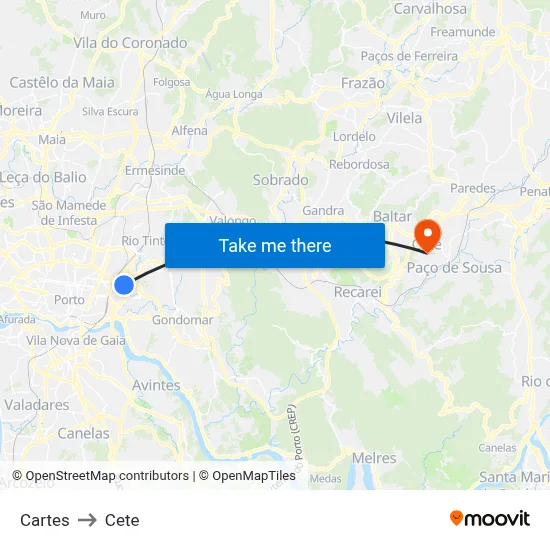 Cartes to Cete map