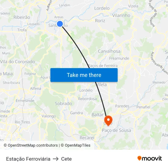 Estação Ferroviária to Cete map