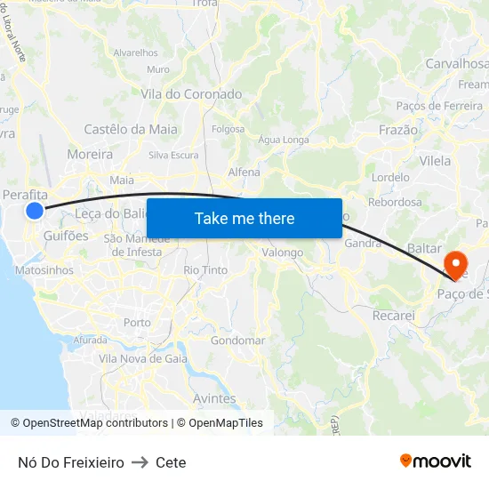 Nó Do Freixieiro to Cete map