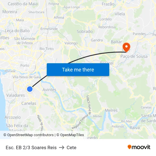 Esc. EB 2/3 Soares Reis to Cete map