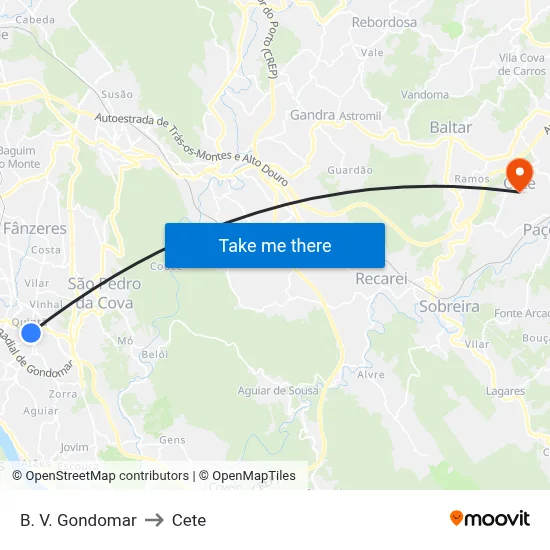 B. V. Gondomar to Cete map